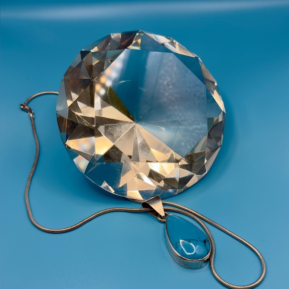 Silver Necklace with Teardrop Turquoise Pendant - Picture 2 of 6